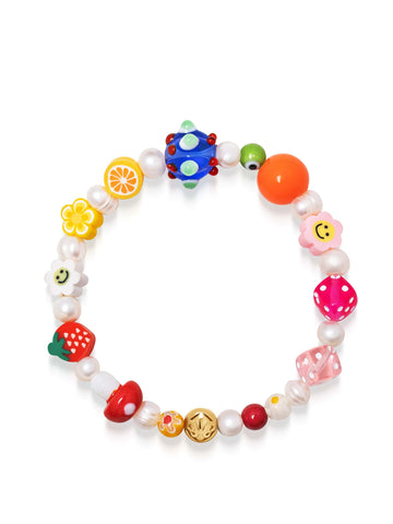 Nialaya Men's Beaded Bracelet Men's Berry Pearl Bracelet with Assorted Beads